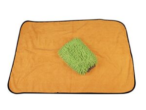 kleen freak car washing drying towel large microfiber gold (24 in. x 36 in.) plus car wash microfiber chenille mitt large lime green (10 in. x 8 in.) detailing quality