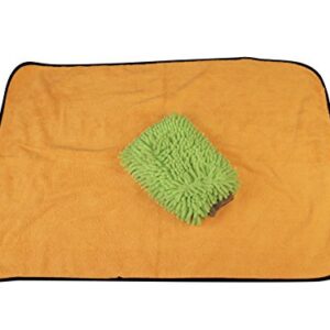 Kleen Freak Car Washing Drying Towel Large Microfiber Gold (24 in. x 36 in.) Plus Car Wash Microfiber Chenille Mitt Large Lime Green (10 in. x 8 in.) Detailing Quality