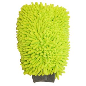 Kleen Freak Car Washing Drying Towel Large Microfiber Gold (24 in. x 36 in.) Plus Car Wash Microfiber Chenille Mitt Large Lime Green (10 in. x 8 in.) Detailing Quality