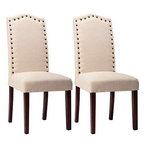 NOBPEINT Dining Chair Upholstered Fabric Dining Chairs with Arched Backrest,Set of 2(Beige)