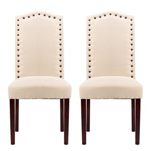 NOBPEINT Dining Chair Upholstered Fabric Dining Chairs with Arched Backrest,Set of 2(Beige)