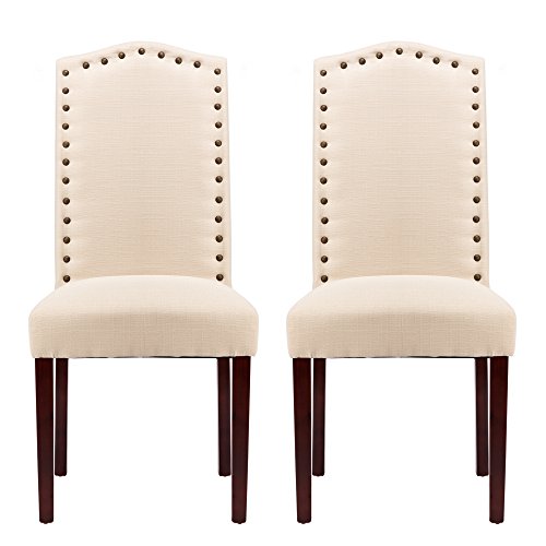 NOBPEINT Dining Chair Upholstered Fabric Dining Chairs with Arched Backrest,Set of 2(Beige)