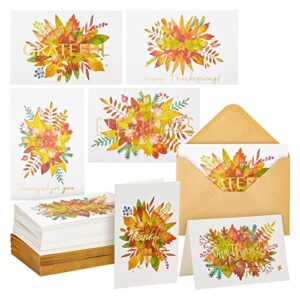 48 pack bulk thanksgiving greeting cards and kraft envelopes, 6 fall designs, blank inside (4 x 6 in)