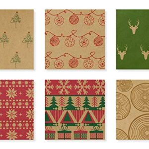 RUSPEPA Christmas Wrapping paper - Brown Kraft Paper with Red and Green Pattern For -Christmas Elements Collection-6 Roll-30Inch X 10Feet Per Roll