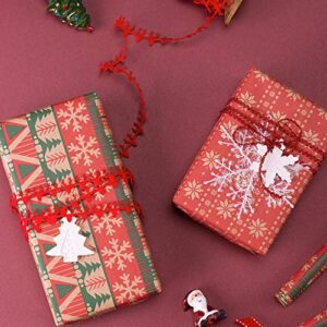 RUSPEPA Christmas Wrapping paper - Brown Kraft Paper with Red and Green Pattern For -Christmas Elements Collection-6 Roll-30Inch X 10Feet Per Roll