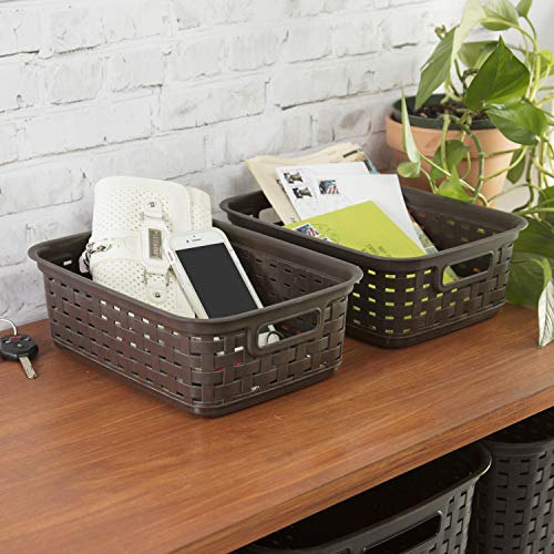 Sterilite Small Weave Baskets, Bins, Crates, 8 Pack, Espresso