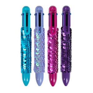 youkai 0.5mm 6-in-1 multicolor retractable ballpoint pens for school supplies students children gift,4 pack sequin pen