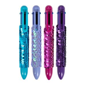 YOUKAI 0.5mm 6-in-1 Multicolor Retractable Ballpoint Pens for School Supplies Students Children Gift,4 Pack Sequin Pen