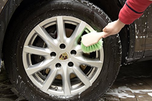 CARCAREZ Green Soft Car Wheel Cleaner Brush with Short Handle for Auto Vehicle Truck Motorcycle Tire Cleaning