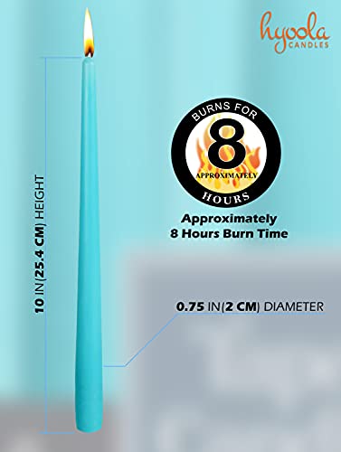 12 Pack Tall Taper Candles - 10 Inch Light Blue - Turquoise Dripless, Unscented Dinner Candle - Paraffin Wax with Cotton Wicks - 8 Hour Burn Time.