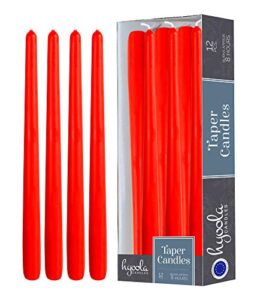 hyoola 12 pack tall red taper candles - 10 inch red dripless, unscented dinner candle - paraffin wax with cotton wicks - 8 hour burn time.