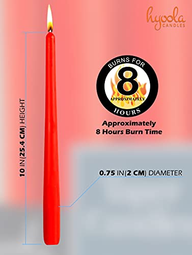 Hyoola 12 Pack Tall Red Taper Candles - 10 Inch Red Dripless, Unscented Dinner Candle - Paraffin Wax with Cotton Wicks - 8 Hour Burn Time.