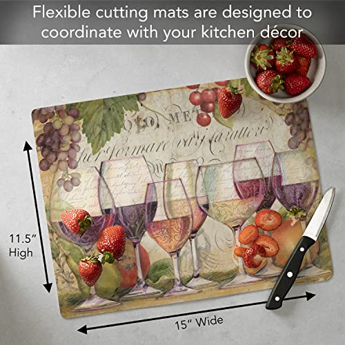 Cut N' Funnel Wine Country Designer Flexible Plastic Cutting Board Mat. Made in the USA, Decorative, Flexible, Easy to Clean