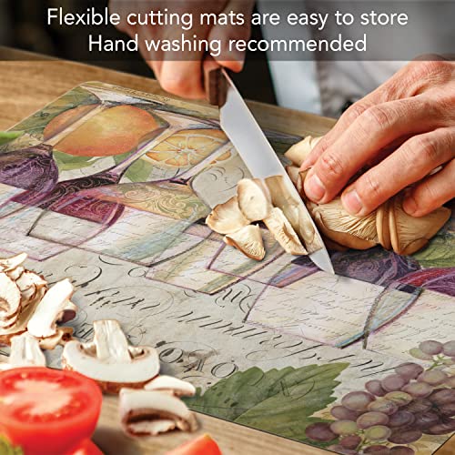 Cut N' Funnel Wine Country Designer Flexible Plastic Cutting Board Mat. Made in the USA, Decorative, Flexible, Easy to Clean