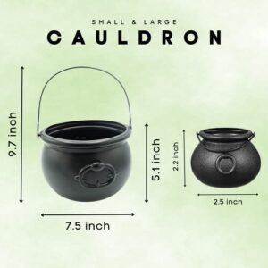 Black Cauldron Plastic 12 Mini & 1 Large 7.4"- for St Patricks Day Pot of Gold Bucket for Table Décor Kids Party Favors Supplies By 4E's Novelty