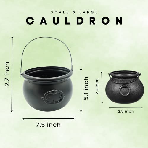 Black Cauldron Plastic 12 Mini & 1 Large 7.4"- for St Patricks Day Pot of Gold Bucket for Table Décor Kids Party Favors Supplies By 4E's Novelty