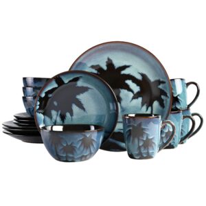 gibson elite hand painted round reactive glaze stoneware dinnerware set, service for 4 (16pcs), sunset blue