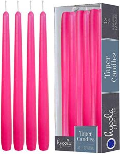 12 pack tall taper candles - 10 inch hot pink - fuchsia dripless, unscented dinner candle - paraffin wax with cotton wicks - 8 hour burn time