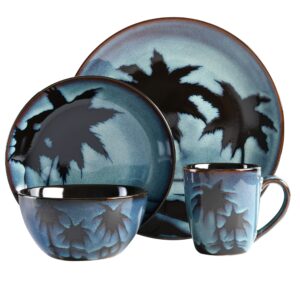 Gibson Elite Hand Painted Round Reactive Glaze Stoneware Dinnerware Set, Service for 4 (16pcs), Sunset Blue