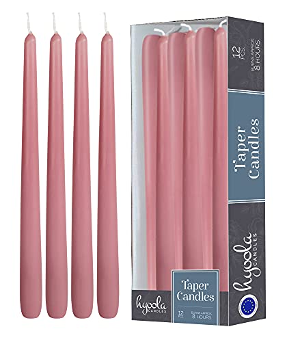 12 Pack Tall Taper Candles - 10 Inch Rose Pink Dripless, Unscented Dinner Candle - Paraffin Wax with Cotton Wicks - 8 Hour Burn Time