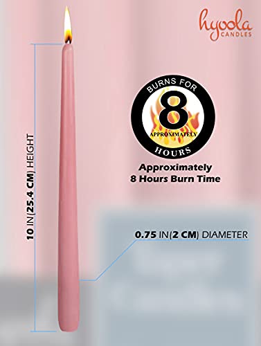 12 Pack Tall Taper Candles - 10 Inch Rose Pink Dripless, Unscented Dinner Candle - Paraffin Wax with Cotton Wicks - 8 Hour Burn Time