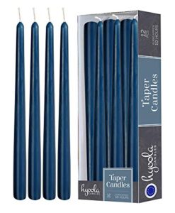 12 pack tall taper candles - 12 inch midnight blue dripless, unscented dinner candle - paraffin wax with cotton wicks - 10 hour burn time