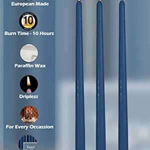 12 Pack Tall Taper Candles - 12 Inch Midnight Blue Dripless, Unscented Dinner Candle - Paraffin Wax with Cotton Wicks - 10 Hour Burn Time