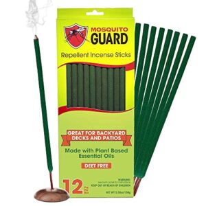 mosquito guard 12 mosquito repellent sticks - 2.5 hrs protection 1ft, plant based citronella incense sticks - natural mosquito repellent outdoor patio