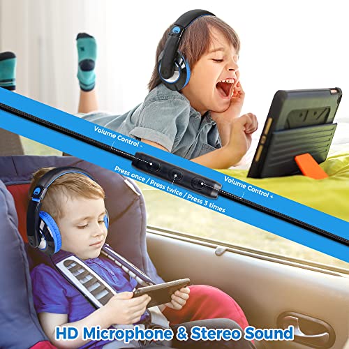 rockpapa Comfort+ Kids Headphones with Microphone and Volume Control, Boys Girls Student Over-Ear Headphones Wired for School Classroom Laptop PC Computer Tablet Black Blue