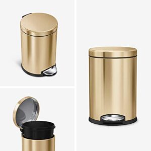 simplehuman 4.5 Liter / 1.2 Gallon Round Bathroom Step Trash Can, Brass Stainless Steel