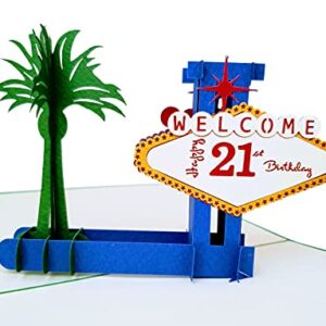 iGifts And Cards Happy 21st Birthday Las Vegas Style 3D Pop Up Greeting Card - Cute 21st Birthay Card, 21 Year Old Birthday Card, 21st Birthday At Sin City, Celebration, Congratulations, Special Days