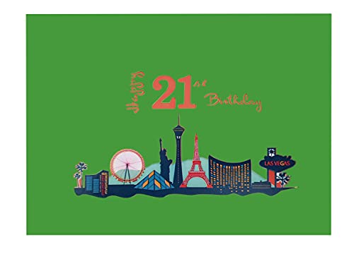iGifts And Cards Happy 21st Birthday Las Vegas Style 3D Pop Up Greeting Card - Cute 21st Birthay Card, 21 Year Old Birthday Card, 21st Birthday At Sin City, Celebration, Congratulations, Special Days