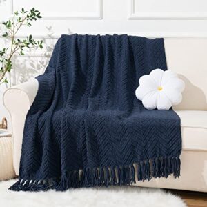 BATTILO HOME Navy Blue Throw Blanket for Couch, Knitted Blue Blanket Throw 50'' x 60'', Super Soft Warm Navy Throws for Chair Sofa Home Decor