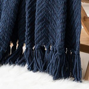 BATTILO HOME Navy Blue Throw Blanket for Couch, Knitted Blue Blanket Throw 50'' x 60'', Super Soft Warm Navy Throws for Chair Sofa Home Decor