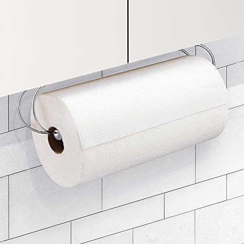 CAXXA Adhesive Under Cabinet Paper Towel Holder Dispenser with Screws for Kitchen Utility Room Laundry Pantry Chrome (2 Pack)