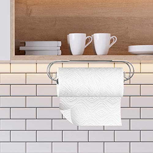 CAXXA Adhesive Under Cabinet Paper Towel Holder Dispenser with Screws for Kitchen Utility Room Laundry Pantry Chrome (2 Pack)