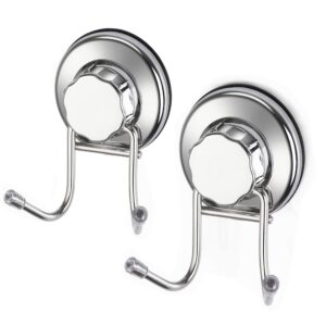 ipegtop strong suction cup hooks damage free stainless steel hook for towel, robe, loofah, bags, coat, kitchen tools and bathroom accessories, 2 pack