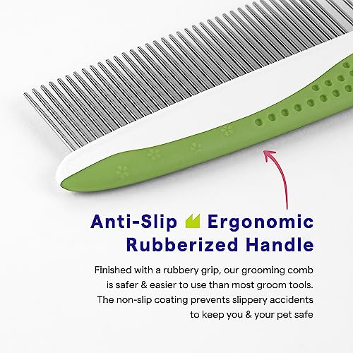 Dog Comb for Removes Tangles and Knots - Cat Comb for Removing Matted Fur - Grooming Tool with Stainless Steel Teeth and Non-Slip Grip Handle - Best Pet Hair Comb for Home Grooming Kit - Ebook Guide