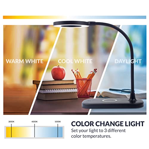 Newhouse Lighting Zlata Painted Black Plastic Tap or Touch Switch Dimmable and Adjustable Color Temperature Office Desk Lamp with 21 LEDs and USB Port