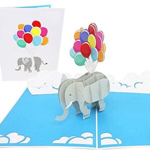 PopLife Flying Elephant and Balloons Pop Up Card for All Occasions - Mother's Day Card, 3D Birthday Pop Up, Baby Shower, Get Well Soon - for Mother, for Daughter, for Wife, for Granddaughter