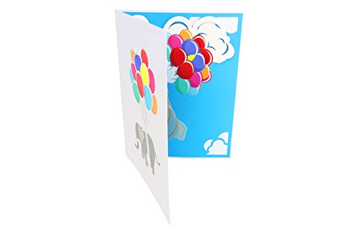 PopLife Flying Elephant and Balloons Pop Up Card for All Occasions - Mother's Day Card, 3D Birthday Pop Up, Baby Shower, Get Well Soon - for Mother, for Daughter, for Wife, for Granddaughter