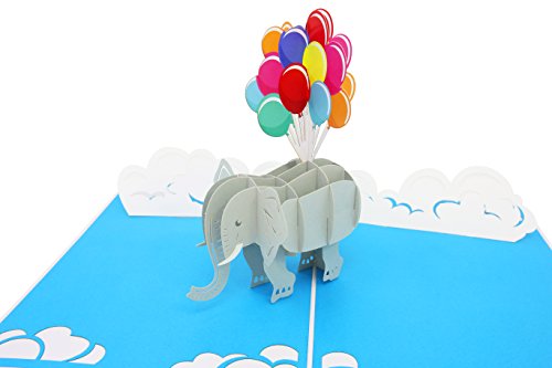 PopLife Flying Elephant and Balloons Pop Up Card for All Occasions - Mother's Day Card, 3D Birthday Pop Up, Baby Shower, Get Well Soon - for Mother, for Daughter, for Wife, for Granddaughter