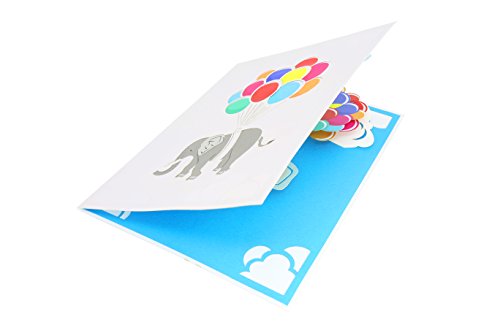 PopLife Flying Elephant and Balloons Pop Up Card for All Occasions - Mother's Day Card, 3D Birthday Pop Up, Baby Shower, Get Well Soon - for Mother, for Daughter, for Wife, for Granddaughter