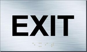 ada exit sign aluminum panel raised letters and braille (5" x 3") brushed aluminum