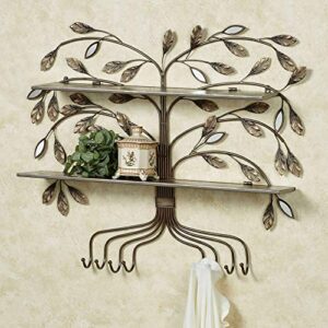 touch of class marielle tree wall shelf brown - metal - decorative display - nature designs - floating mounted hanger with hooks - holder organizer for decor, jacket, towel, mask - 29 inches high