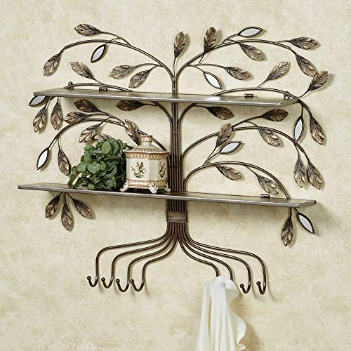 Touch of Class Marielle Tree Wall Shelf Brown - Metal - Decorative Display - Nature Designs - Floating Mounted Hanger with Hooks - Holder Organizer for Decor, Jacket, Towel, Mask - 29 Inches High