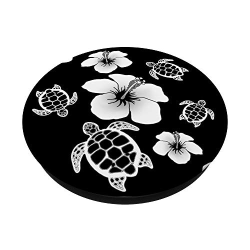 Black And White Hawaiian Island Floral Turtles PopSockets PopGrip: Swappable Grip for Phones & Tablets