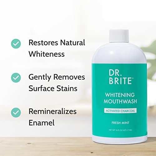 Dr. Brite Natural Whitening Vitamin C Mouthwash with Mint and Activated Coconut Charcoal (16 Fl Oz) (Pack of 2)