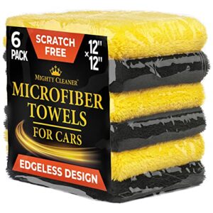edgeless microfiber towels for cars – 6 pk - 12”x12” Сar detailing towels – reusable car wash towels – best for scratch-free car interior cleaning