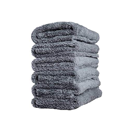 Adam's Borderless Grey Edgeless Microfiber Towel - Premium Quality 480gsm, 16 x 16 inches Plush Microfiber - Delicate Touch for The Most Delicate Surfaces (6 Pack)